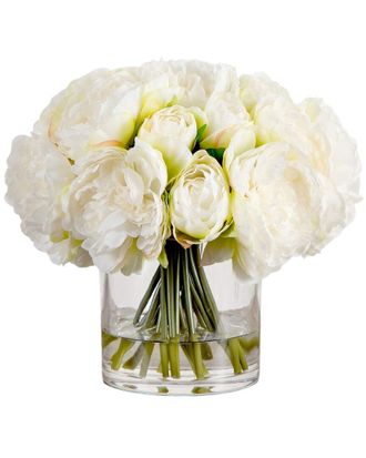 Nearly Natural Wedding Collection 11In Artificial Peony Arrangement In Glass Vase
