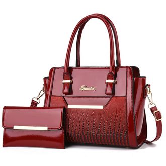 Generic Women Alligator Pattern PU Leather Tote Handbag Set, Waterproof Saffiano Shoulder Bag with Zipper Closure, 2-Piece Fashion Set (Red)