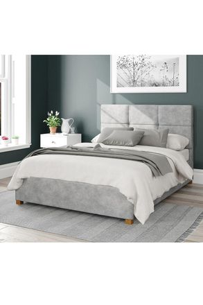 Aspire Home Accents Caine Upholstered Ottoman Storage Bed, Kimiyo Linen Fabric in Silver | Size: Super King