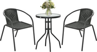 OUTSUNNY 3 Pieces Garden Furniture Set with 2 Stackable Chairs - Black | TJ Hughes
