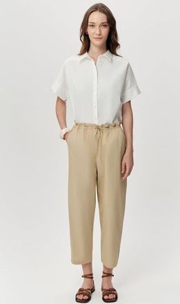 Exquise Amedee Drawstring Waist Woven Tapered Pants in Beige at Nordstrom, Size X-Small