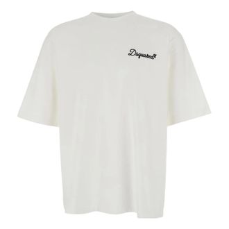 Dsquared2 T-Shirts, male, White, Size: XL Embroidered Logo Short Sleeve Crew Neck