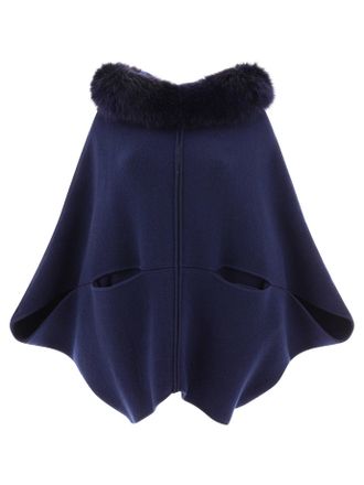 Giovi Pellicce Wool And Cashmere Cape Jackets And Coats Blu-Donna