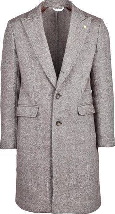 Alessandro Gilles Mid-Length Tailored Coat with Notched Lapel and Herringbone Pattern