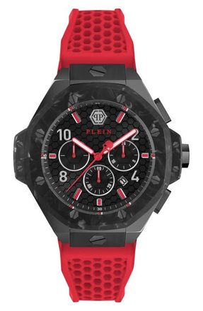 Philipp Plein Three Hand Quartz Chronograph Silicone Strap Watch, 46mm in Black at Nordstrom