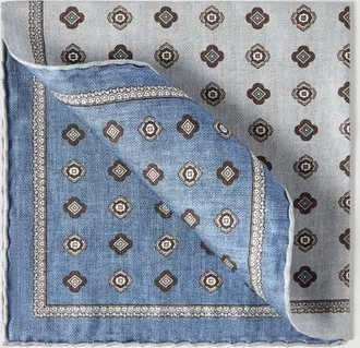 Brunello Cucinelli Silk pocket square with medallion design in Grey at Nordstrom