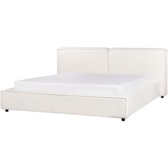 Beliani Cama Cl&aacute;sica Tapizada Somier De L&aacute;minas De Tela Blanco Crema 180 X 200 Linards