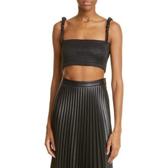 Proenza Schouler Smocked Faux Leather Crop Top in Black at Nordstrom, Size Small