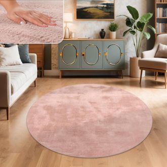 Paco Home Paco Home - Alfombra Para Sal&oacute;n En Falsa Piel Peluche Pelo Largo Suave Disponible En Varios Colores Pink, &Oslash; 200 Cm Redon
