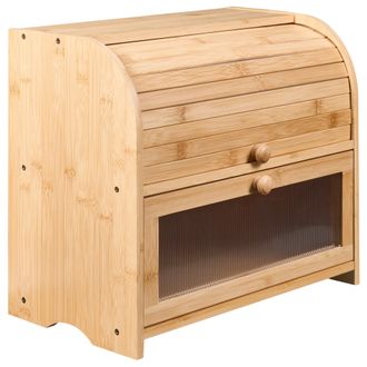 Beliani Panera Decorativa De Bamb&uacute; De Dos Niveles Con Panel Acanalado 42 X 25 X 37 Cm Marr&oacute;n Claro Levain