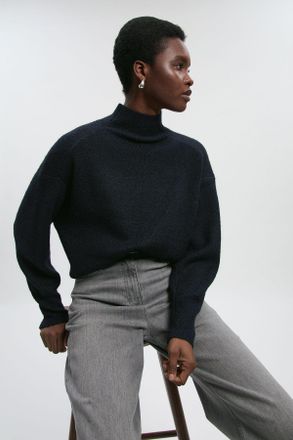 Karen Millen Womens Wool Blend Cosy Funnel Neck Jumper - Navy - Size X-Small