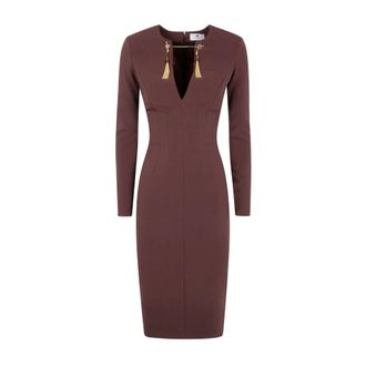 Elisabetta Franchi Jurk met Juwelenketting - Dames - Casual kleedjes - Bruin - L - Polyester - Kleedjes