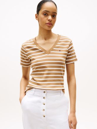 Tommy Hilfiger SLIM CODY V-NK SS mit V-Ausschnitt und Streifen Baumwolle, slim fit