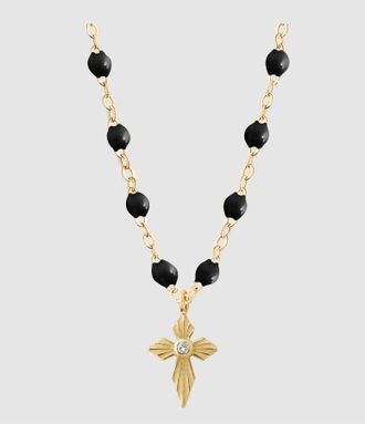 Gigi Clozeau Collier Perles R&eacute;sine Croix Lumi&egrave;re Or
