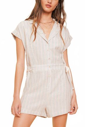 Hem & Thread Soft Denim Button Down Romper In Multi
