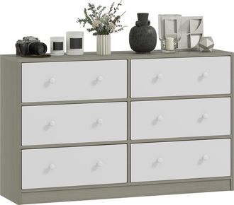 HOMCOM Homcom C&oacute;moda Con 6 Cajones De Tela, C&oacute;moda Para Dormitorio, Marco De Acero Y Mdf, Cajonera Para Sal&oacute;n, Oficina, Vestidor, Blanco Y Gris