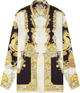 Versace Gold-Tone Coral Theatre Print Long-Sleeve Shirt