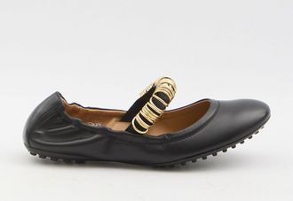 Tod's Tods Womens Ballet Flats Wit Eyelets - Black Leather - Size 36.5 EU/IT