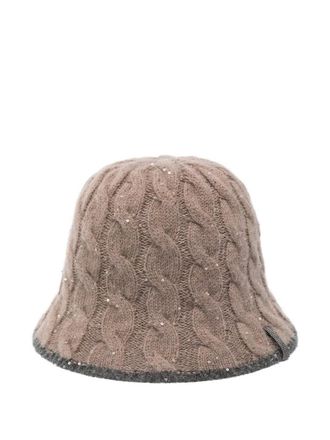 Brunello Cucinelli cable-knit sequin bucket hat - Brown