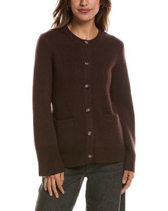 Fort&eacute; Cashmere Double Knit Button Crew Wool & Cashmere-Blend Cardigan