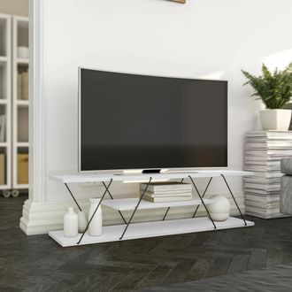 Dmora Mobile Porta Tv Lysithea, Credenza Da Soggiorno, Armadio Basso Per Tv, Base Parete Attrezzata, 120x30h33 Cm, Bianco E Nero, Con Imballo Rinforzato, Co