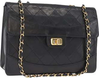 Chanel Vintage Mademoiselle Lock Trapezoid Flap Quilted Lambskin Black Leather Handbag (Pre-Owned)