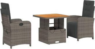 vidaXL Vidaxl - Set Comedor De Jard&iacute;n 3 Piezas Con Cojines Rat&aacute;n Sint&eacute;tico Gris