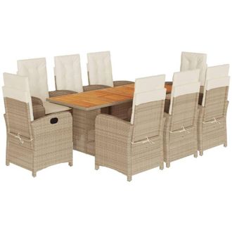 vidaXL Set Comedor De Jard&iacute;n 9 Pzas Con Cojines Rat&aacute;n Sint&eacute;tico Beige Vidaxl