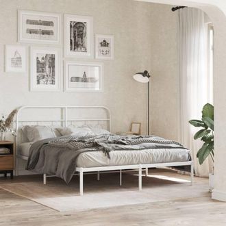 Berkfield Home Metal Bed Frame without Mattress with Headboard White 140x190cm | Size: 140x190 cm