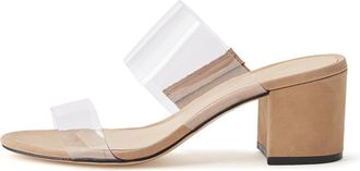 Generic Beige,9.5 UK,Womens Pumps Backless Slides Transparent Two Strap High Block Chunky Heels Slip-On Dressy Clear Sandals for Prom Wedding Party