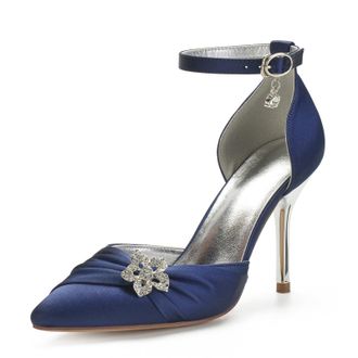 Miyoopark Womens Wedding Dress Shoes Stiletto High Heel Occasions Pumps M524 Dark Blue UK 6.5