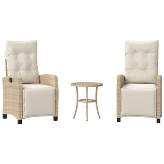 vidaXL Sillas Y Mesita De Jard&iacute;n 3 Piezas Rat&aacute;n Sint&eacute;tico Coj&iacute;n Beige Vidaxl