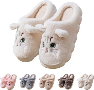 Generic Womens Fluffy Animal Slippers Cat Slippers Realistic 3D Furry Kitten Ear Slipper Novelty Cartoon Slipper Warm Winter Sliders Winter House Shoes Fluffy
