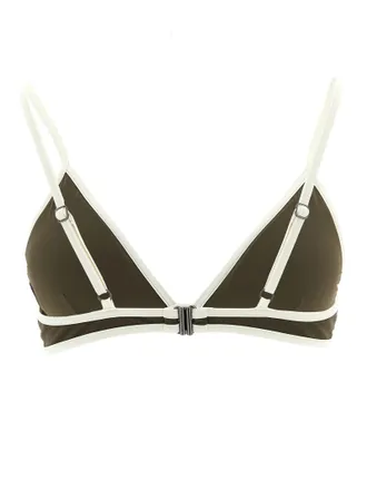 Brunello Cucinelli Contrast-Piped Triangle Bikini Top - Khaki