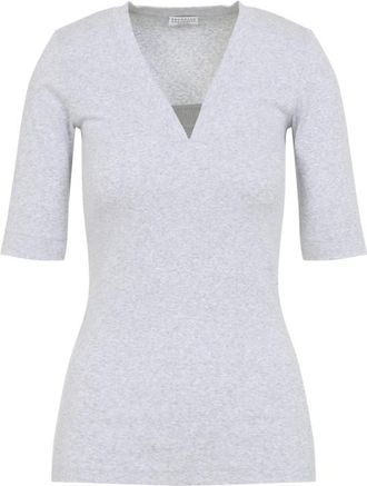Brunello Cucinelli Silver V-neck T-shirt