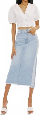 Kancan Midi High Rise Denim Contrast Skirt In Light Denim