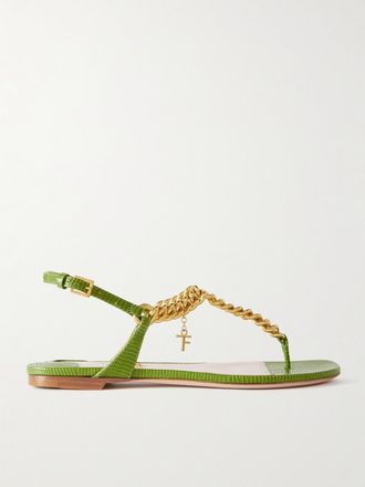 Tom Ford Sandali Slingback In Pelle Effetto Rettile Con Catena Zenith - Verde