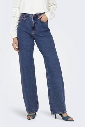 Only high waist straight leg jeans medium blue denim