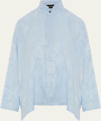 Eskandar Wide A-Line Double Stand Collar Shirt - Mid Plus Length