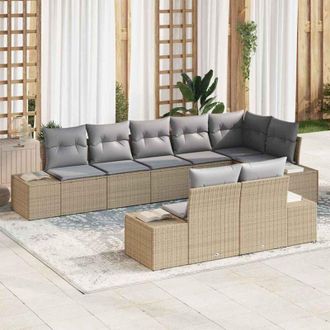 vidaXL Conjunto De Sof&aacute; De Jard&iacute;n 8 Pcs Beige, Gris Polirat&aacute;n Vidaxl