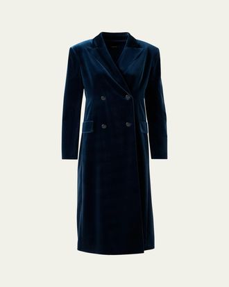 Akris Edine Double-Breasted Long Velvet Coat