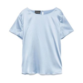 Emporio Armani Overhemden, Dames, Blauw, 2Xs, Satijn, Blauwe Zijden Satijnen Top met Knopen