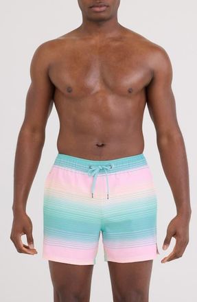 Saxx Oh Buoy 2N1 5-Inch Volley Swim Trunks in Hazy Stripe-Aqua at Nordstrom, Size Xx-Large