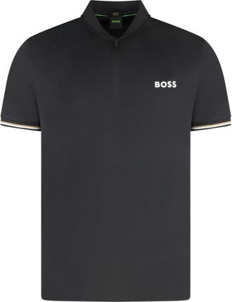 HUGO BOSS Black Zip-Neck Logo Polo