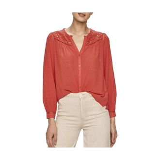 Pepe Jeans London Blouses, female, Multicolor, Size: S Eyelet Detail Blouse Long Sleeve