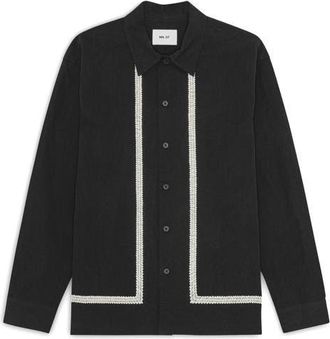 Nn.07 Reed Embroidered Organic Cotton Shirt Jacket in Black at Nordstrom, Size Xx-Large
