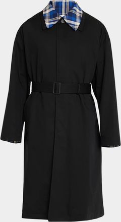 Givenchy Men & apos;s Plaid-Tipped Belted Trench Coat