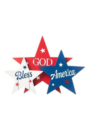 Glitzhome Wooden Patriotic Americana Stars Table Decor in Blue at Nordstrom, Size Small