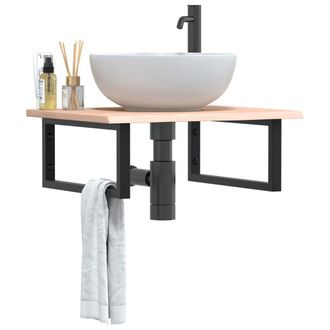 Berkfield Home Basin Shelf Wall Mounted Steel & Solid Wood Oak in Brown