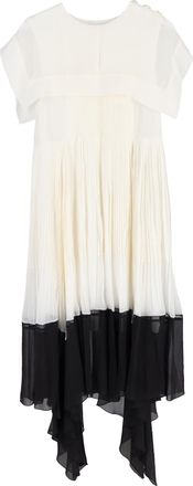 Chlo&eacute; Chlo&eacute; midi-jurk met vierkante kraag en plooien in wit en zwart viscose